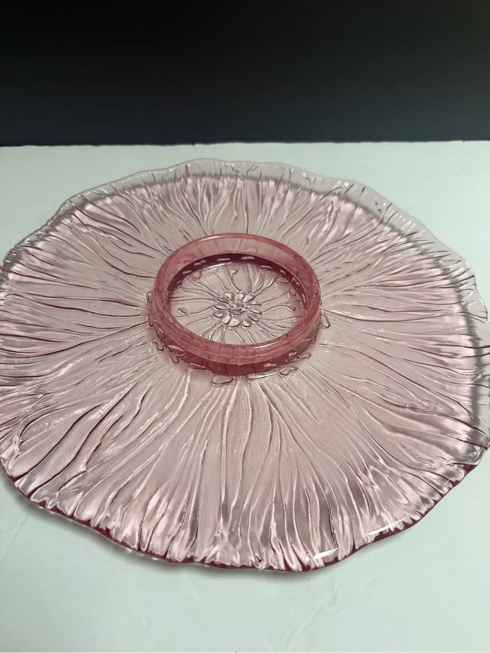 Vintage Pink Glass Serving Dish 14”